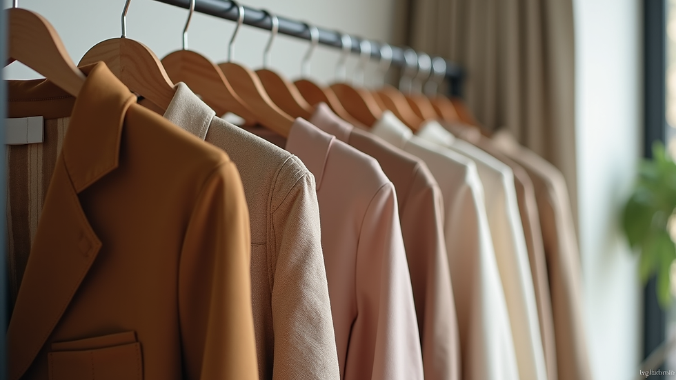 Eye-level view of a sustainable fashion collection displayed on a rack