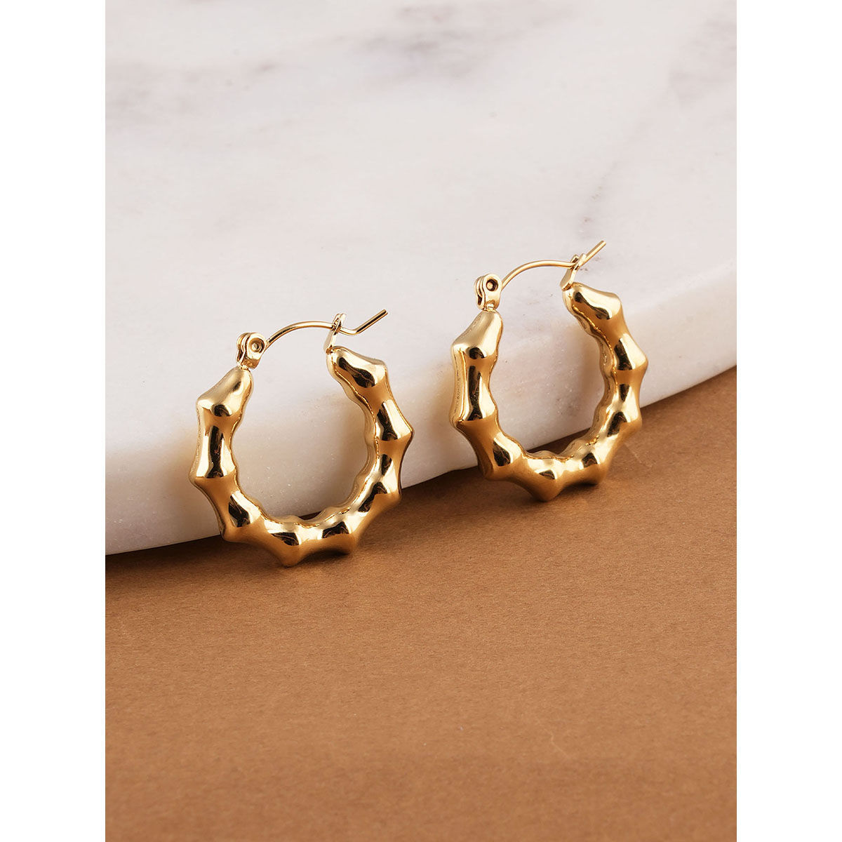 Textured Hoop Anti-Tarnish Stainless Steel Earrings