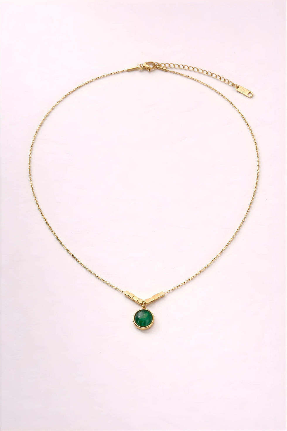 Thumbnail: Green Stone Anti-Tarnish Gold Pendant Necklace