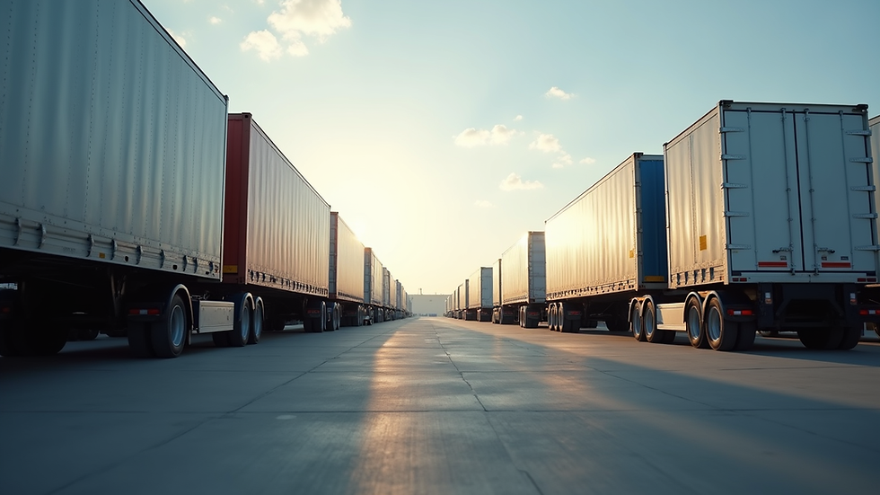 Eye-level view of a large trailer drop yard with multiple trailers parked neatly