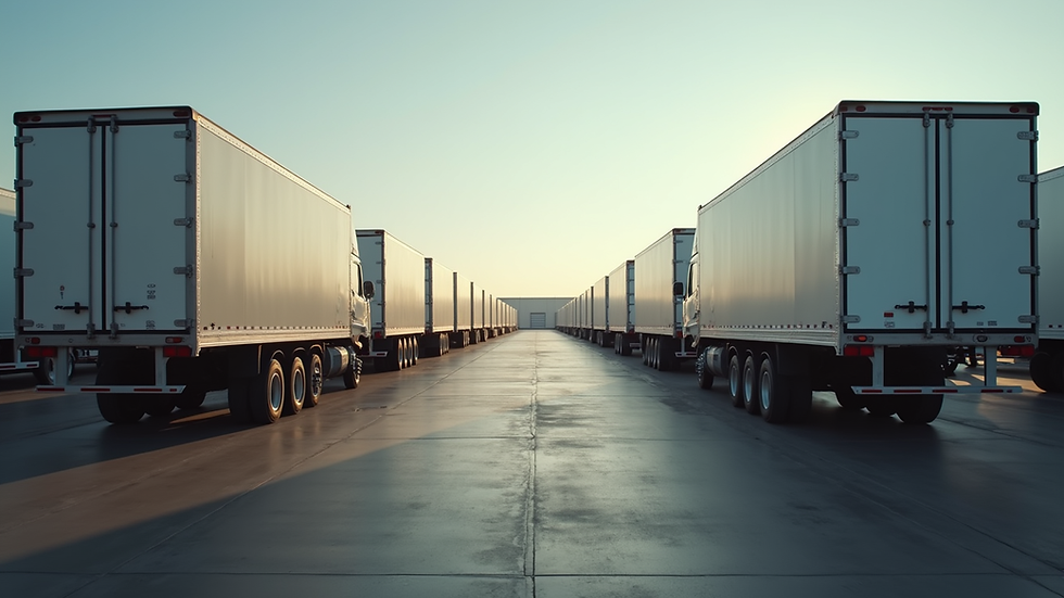 Eye-level view of a large trailer storage yard with multiple parked trailers