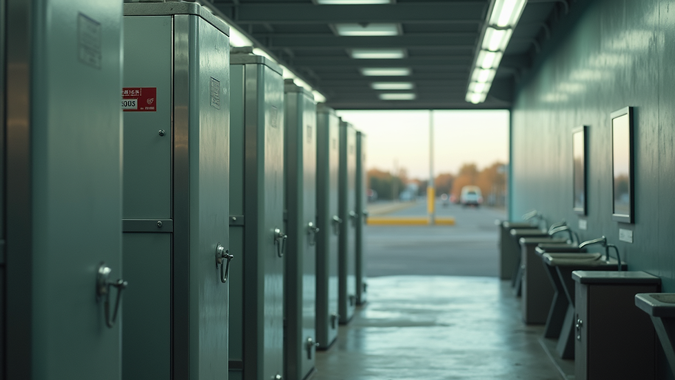 Close-up view of a truck stop shower facility