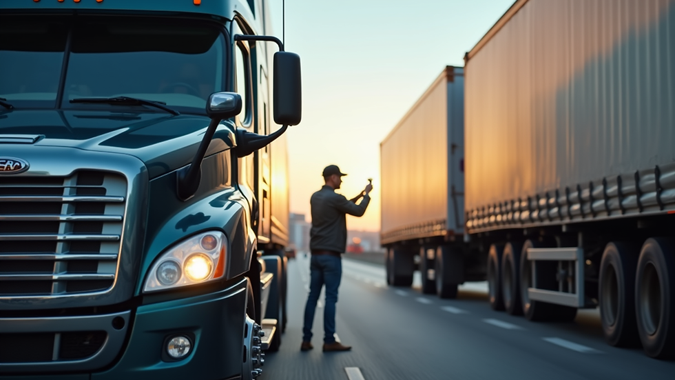Close-up view of a freight truck driver inspecting cargo before departure