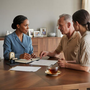 Mobile notary visiting elderly parent and adult daughter at home to notarize estate planning documents