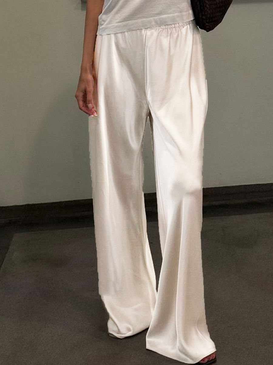 Schicke Satin-Kleiderhose mit weitem Bein für Damen, stilvolle elastische Taill