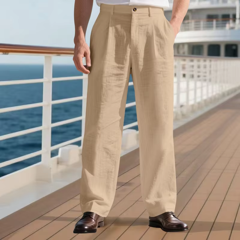 Herrenhose aus Leinen und Baumwolle, klassische gerade Passform, atmungsaktiv, l