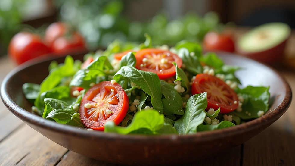 Close-up view of a colorful organic salad with fresh vegetables