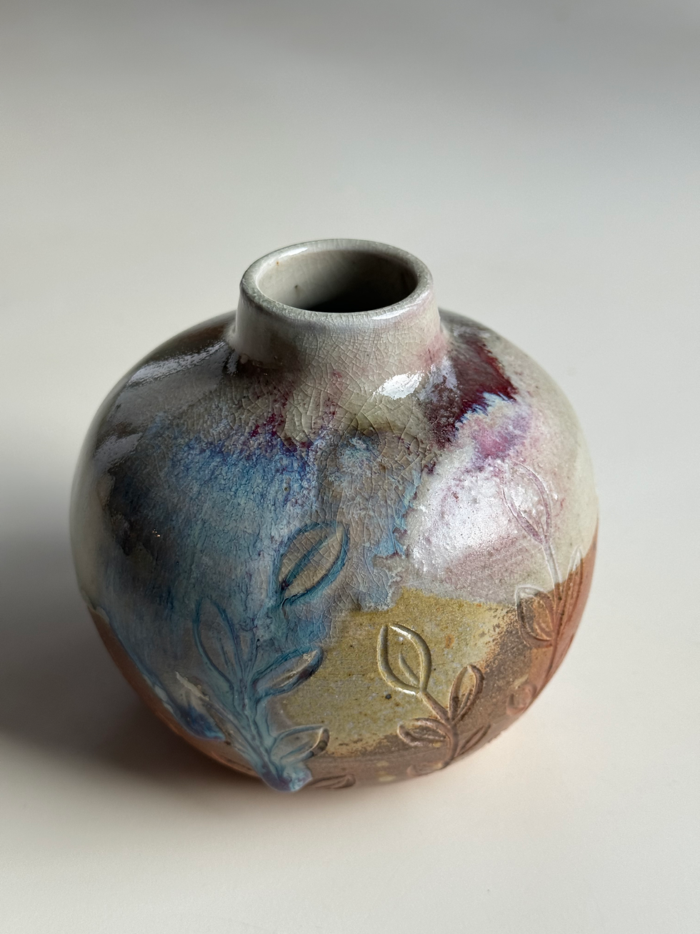 Natural Colors and Vines Wood Fired Vase
