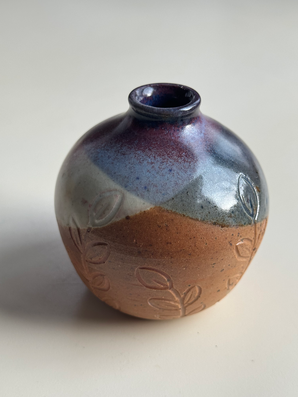 Wood Fired Colors and Vines Bud Vase