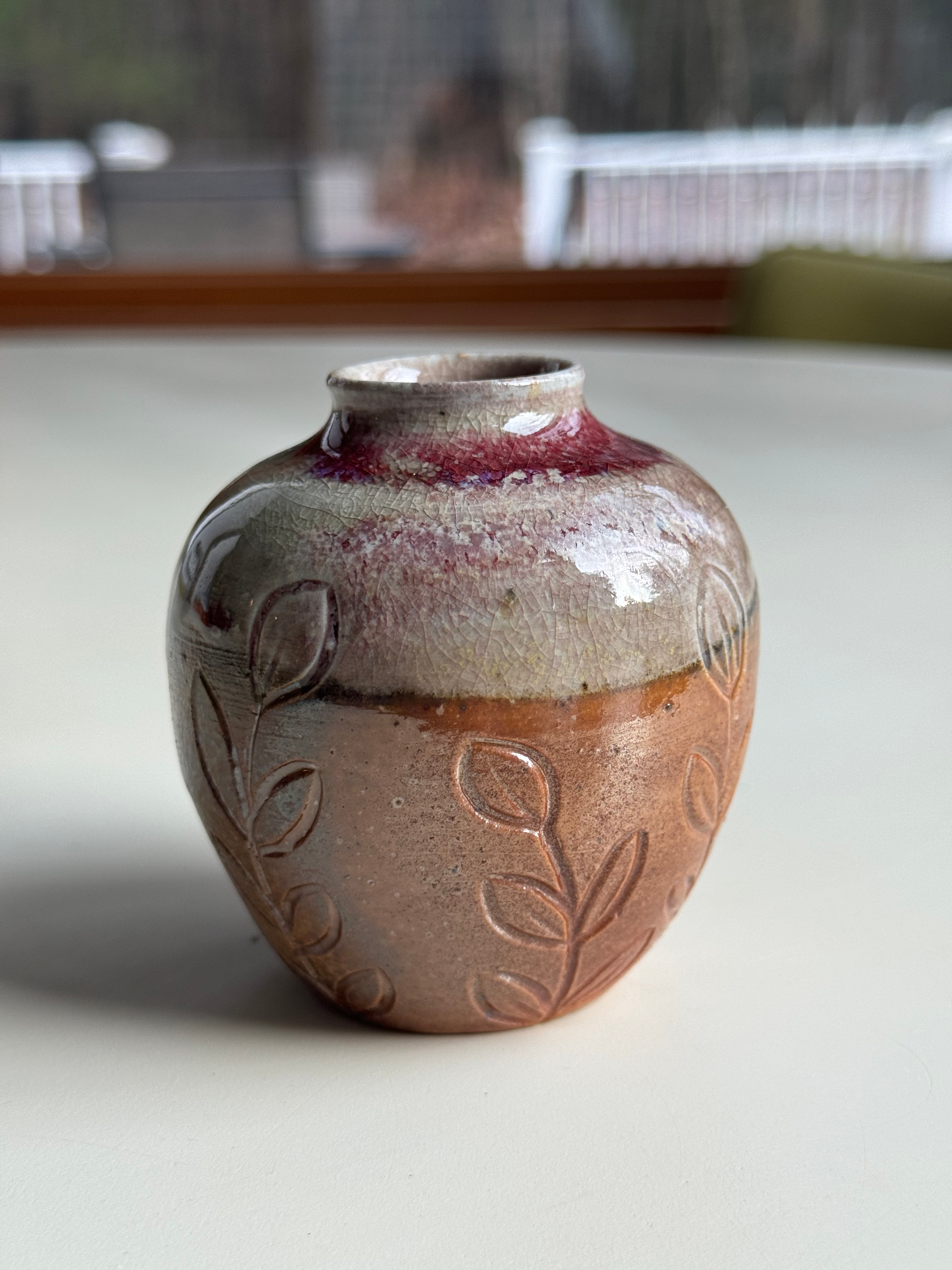 Cranberry & Vines Wood Fired Bud Vase
