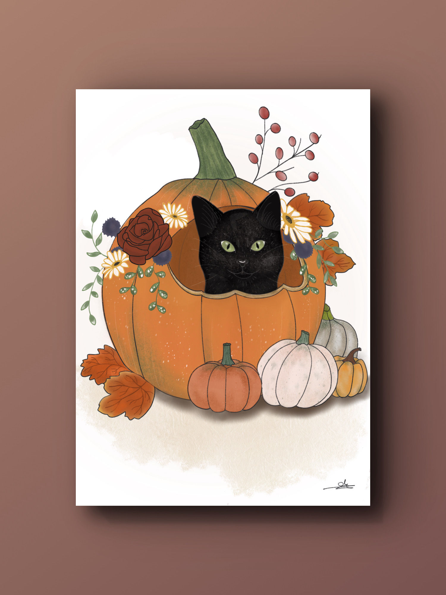 Illustration à imprimer chat citrouille