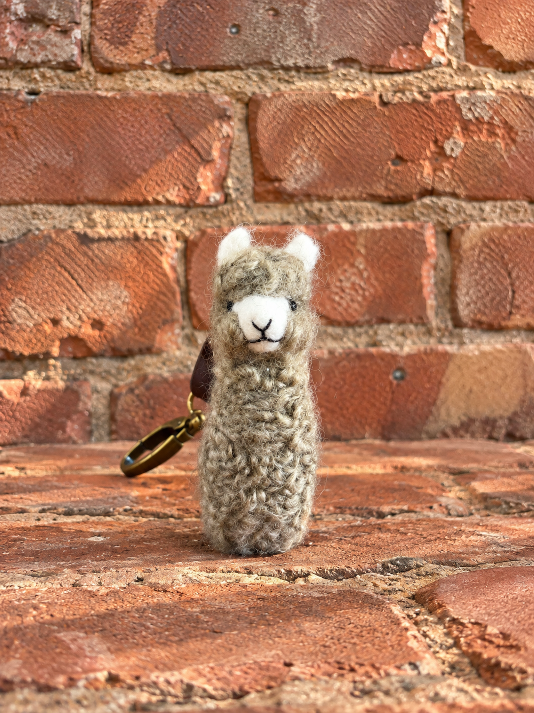 Sage Taupe, Huacaya Baby Alpaca Keychain, Baby Alpaca Wool.
