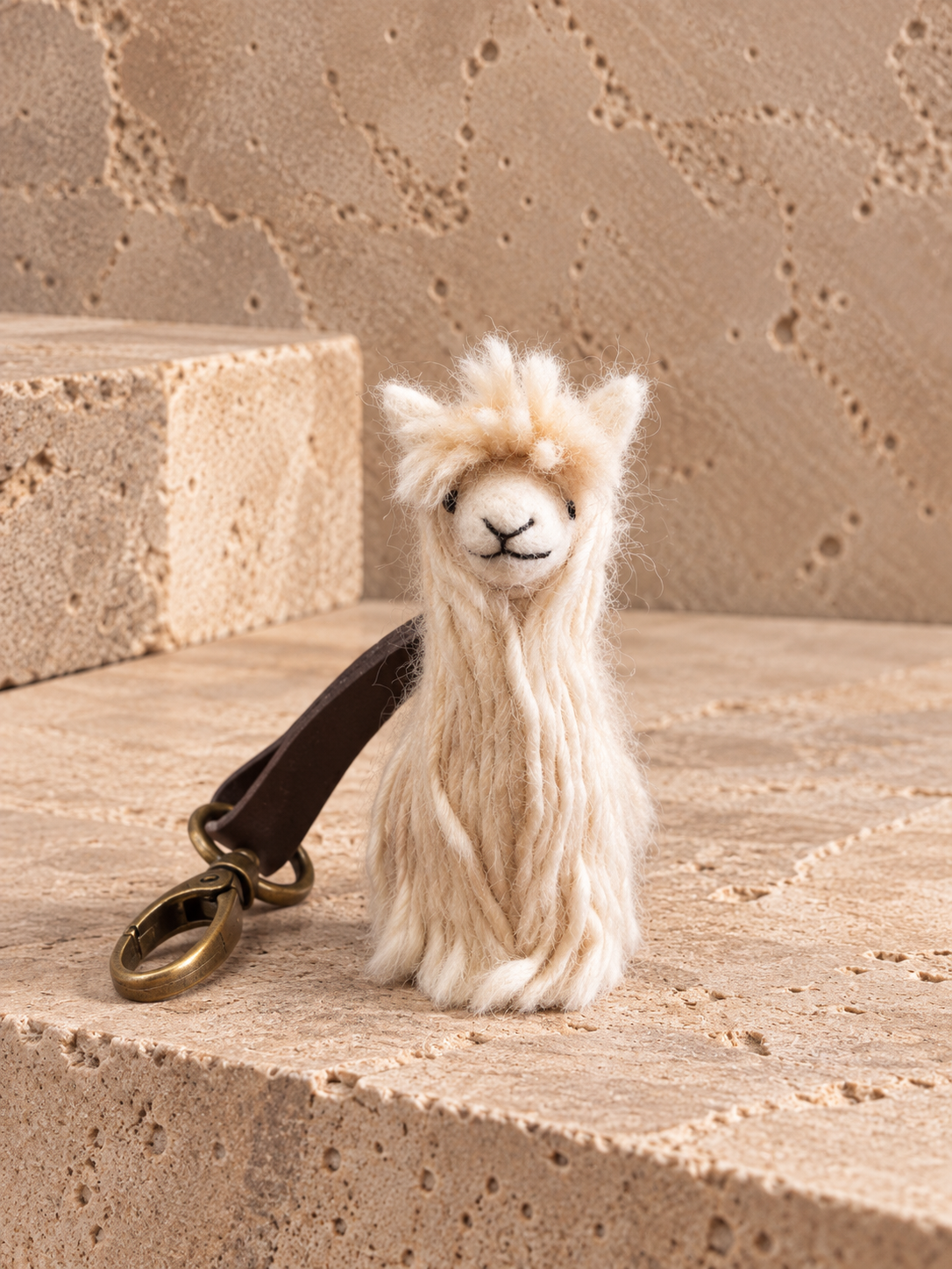 Natural Ivory Suri Baby Alpaca Keychain, Baby Alpaca Wool.