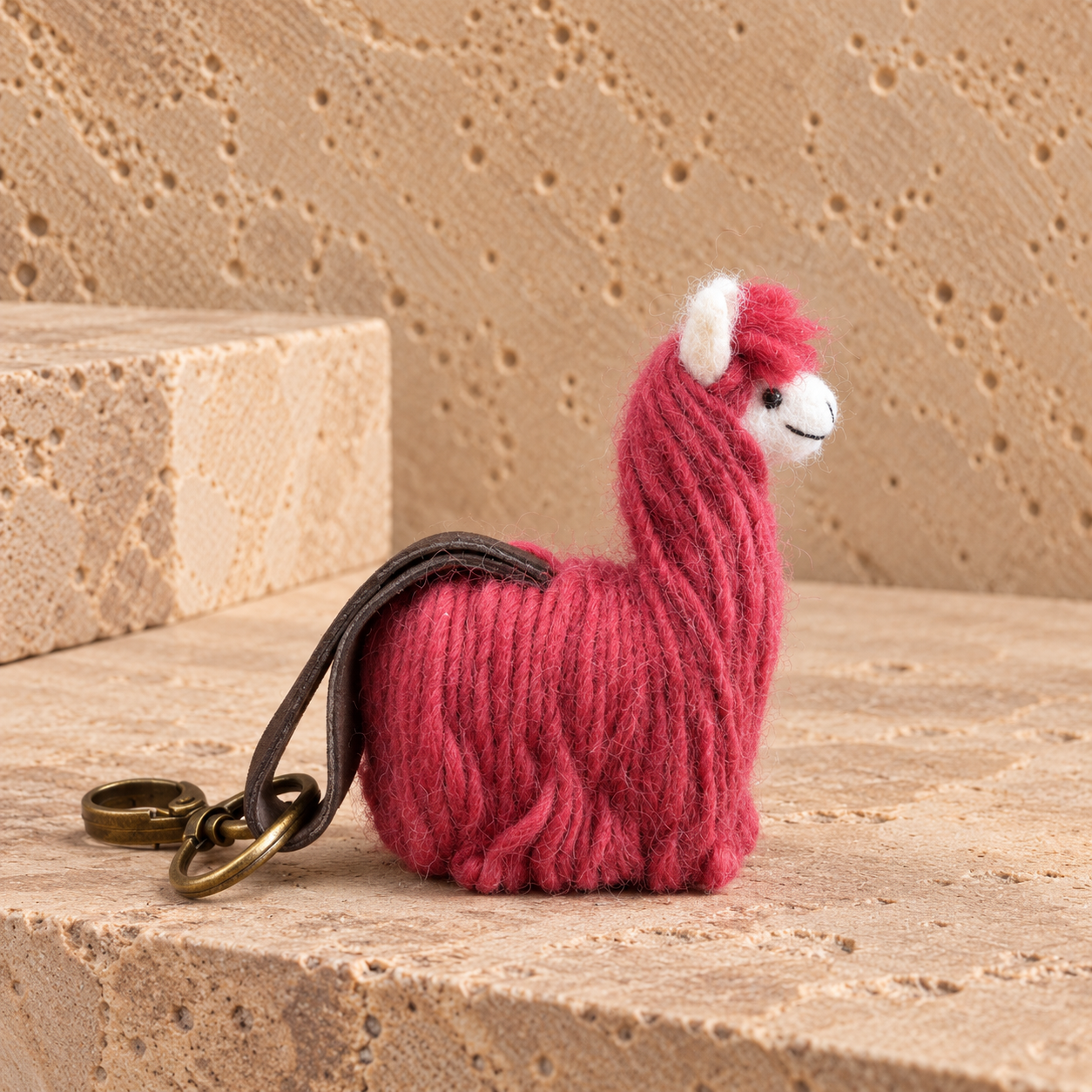 Deep Dusty Rose Suri Baby Alpaca Keychain, Baby Alpaca Wool.