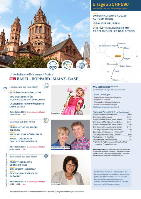 Flussfahrt Thurgau Travel mit Duo VollBluat, Cony Sutter und Frau Wäber