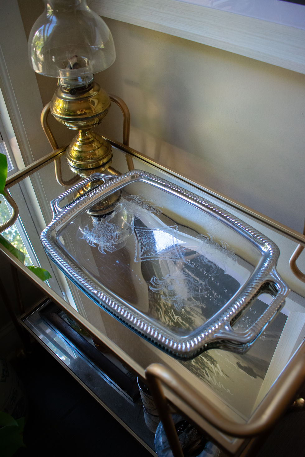 Thumbnail: Vintage Chrome Etched Cocktail Bar Tray