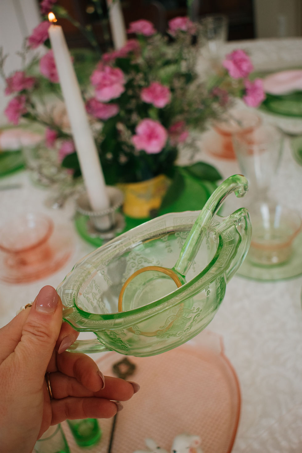 Thumbnail: 1930s ‘Princess’ Uranium Glass Sugar Bowl & Spoon