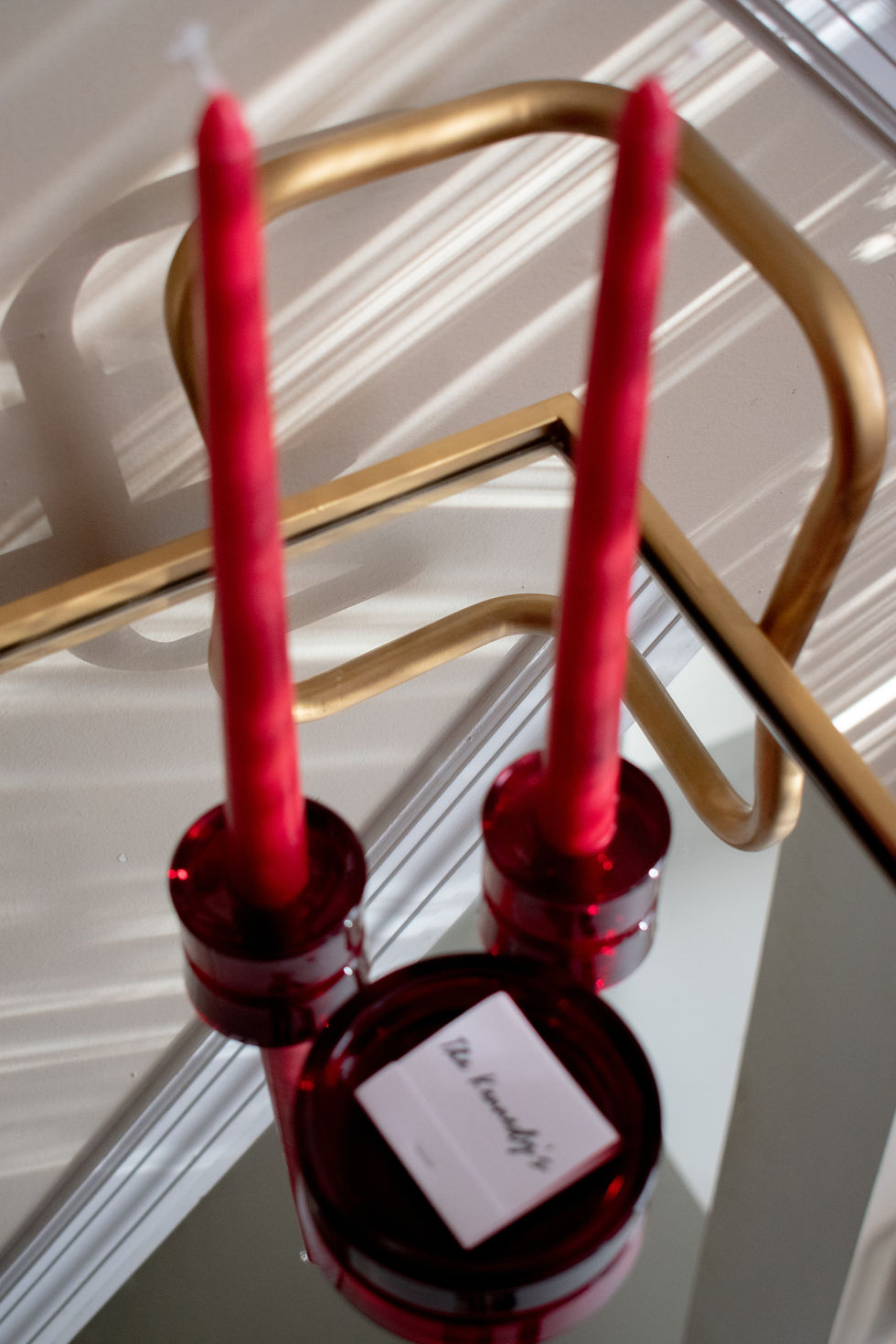 Thumbnail: Vintage Ruby Red Glass Candleholder Set