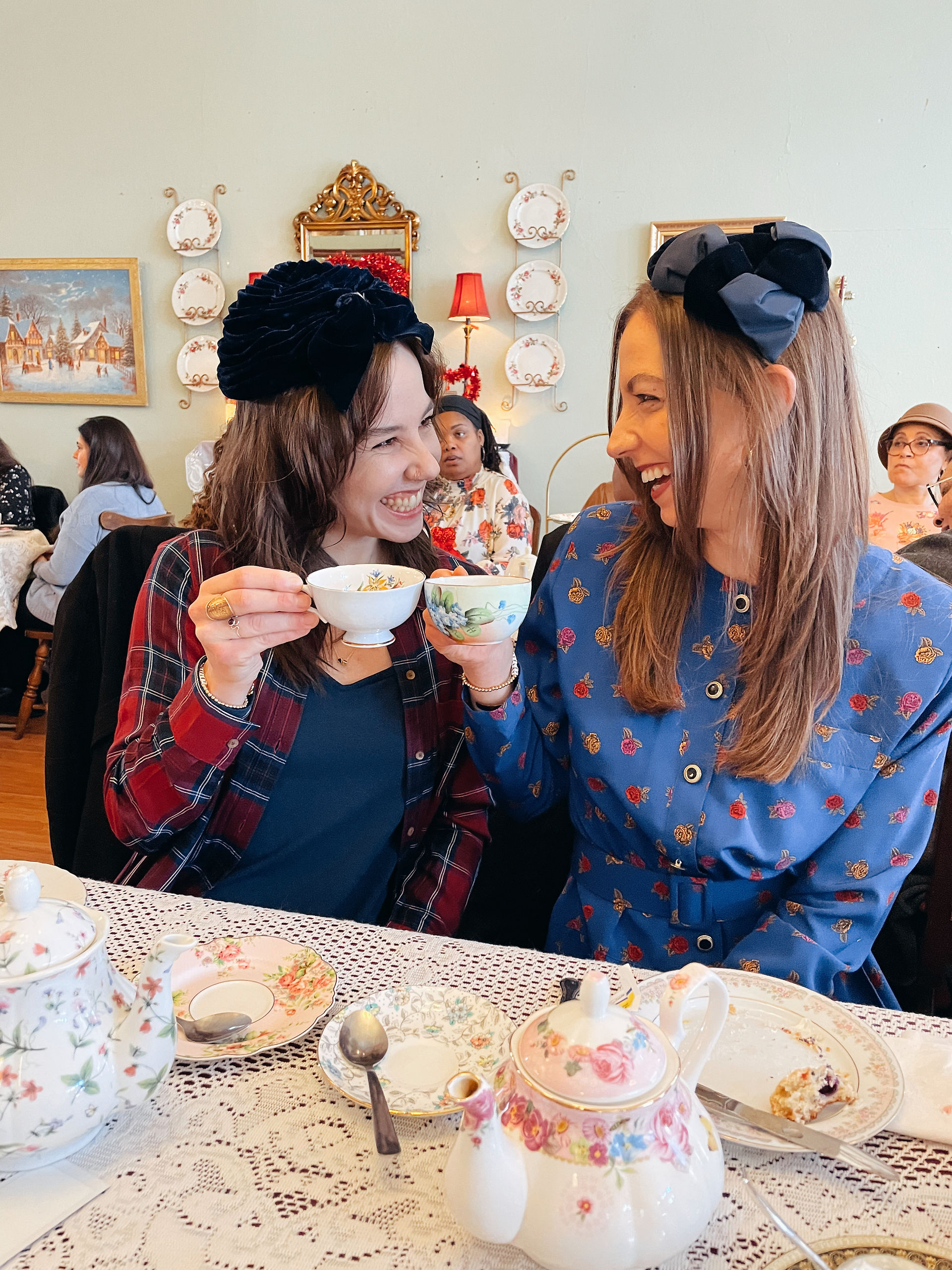 sisters cheersing tea in Riverton NJ