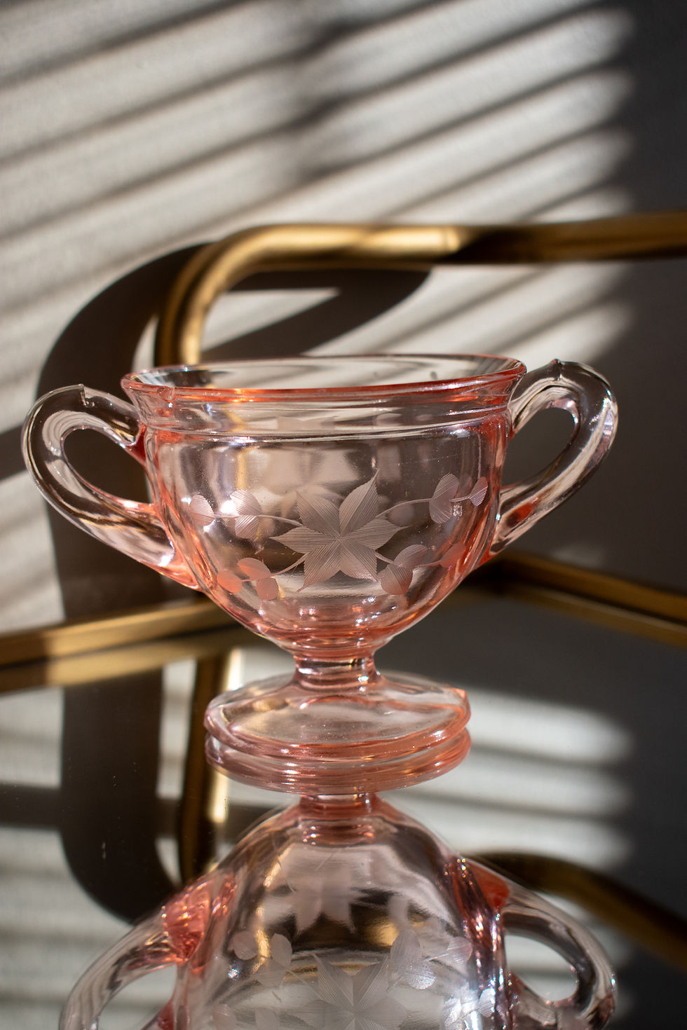 Thumbnail: 1930s Vintage Pink Depression Glass Sugar Bowl
