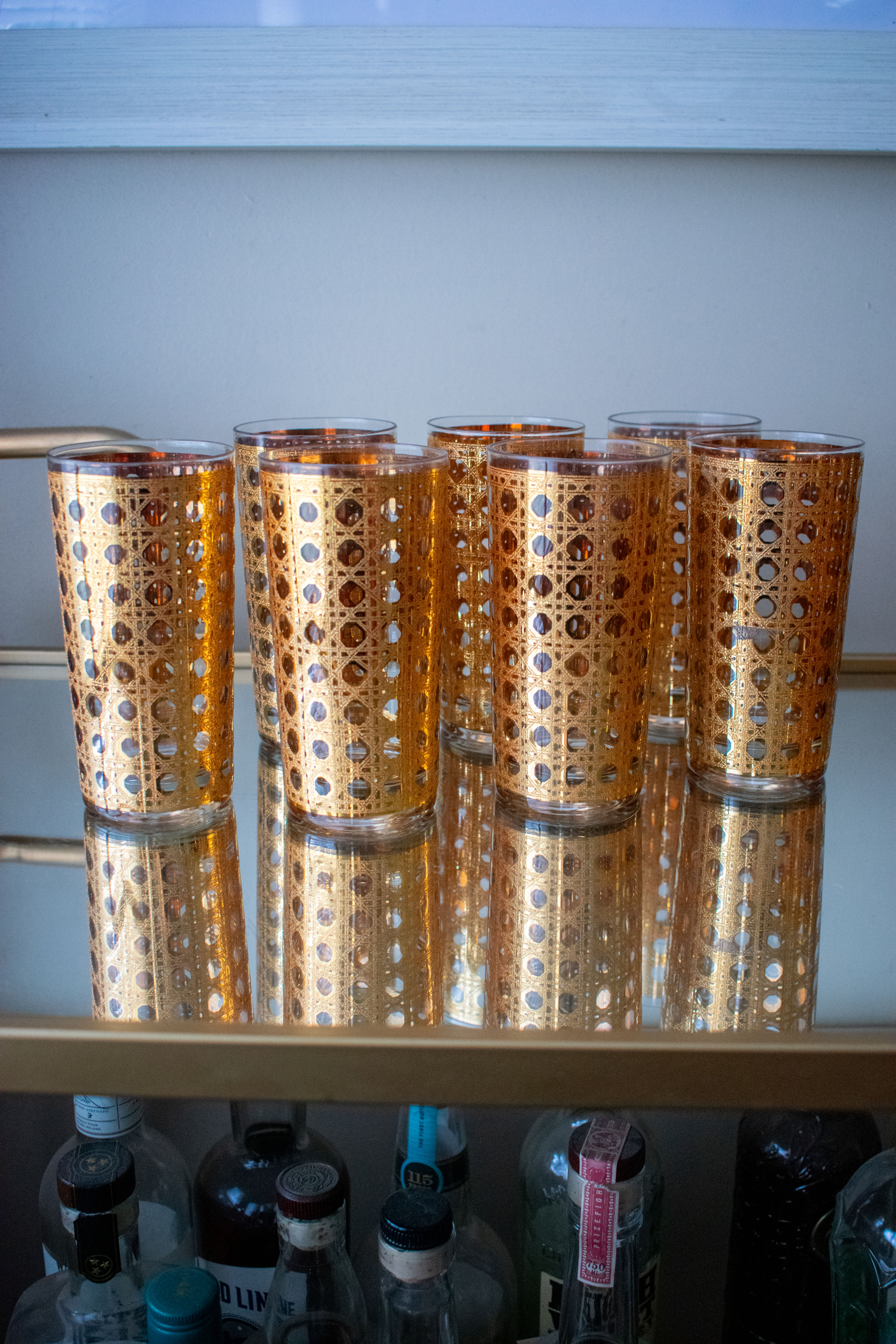 Vintage Culver Cannella Glasses, 22K Gold Cane Highball Glasses Set of 7