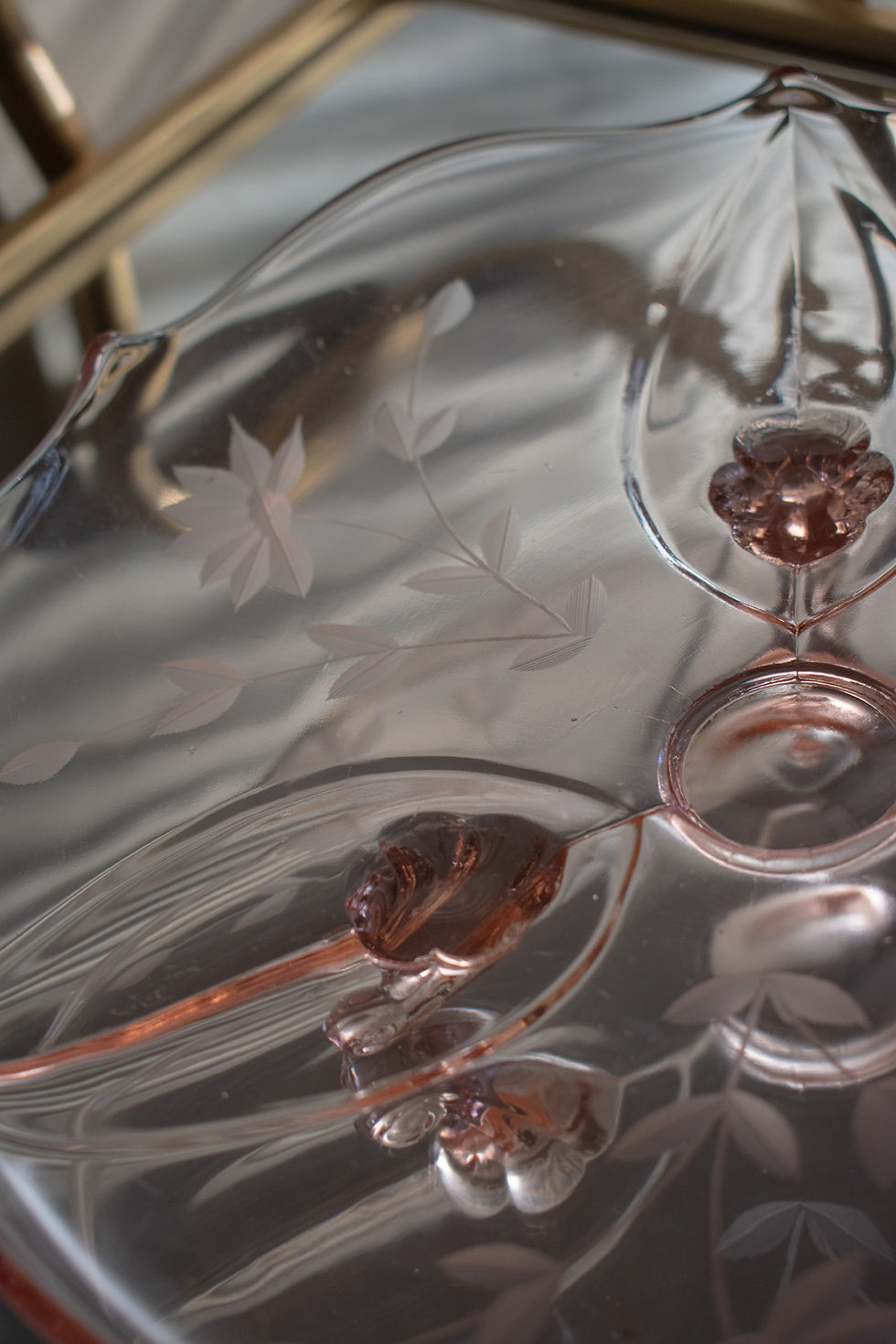 Thumbnail: Vintage Pink Etched Great Depression Lancaster Glass Serving Tray