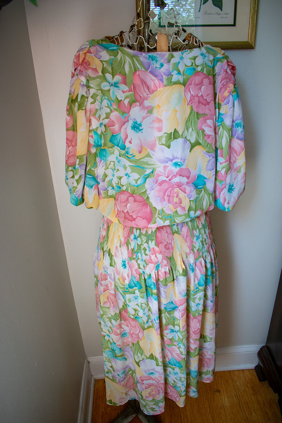 Vintage Pastel Floral Dress Size M/L