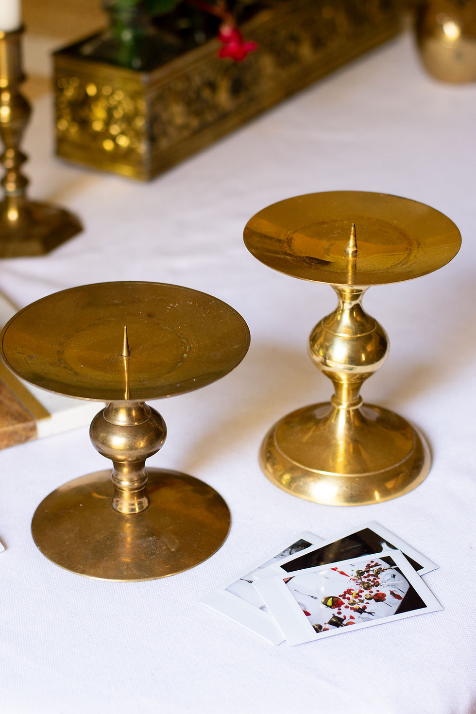 Thumbnail: Vintage Brass Pillar Candle Holders with Spike