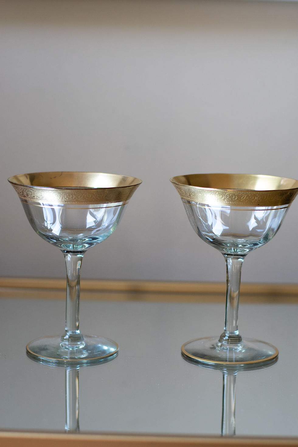 Thumbnail: Vintage Champagne Rambler Rose Coupe Glasses by Tiffin Franciscan