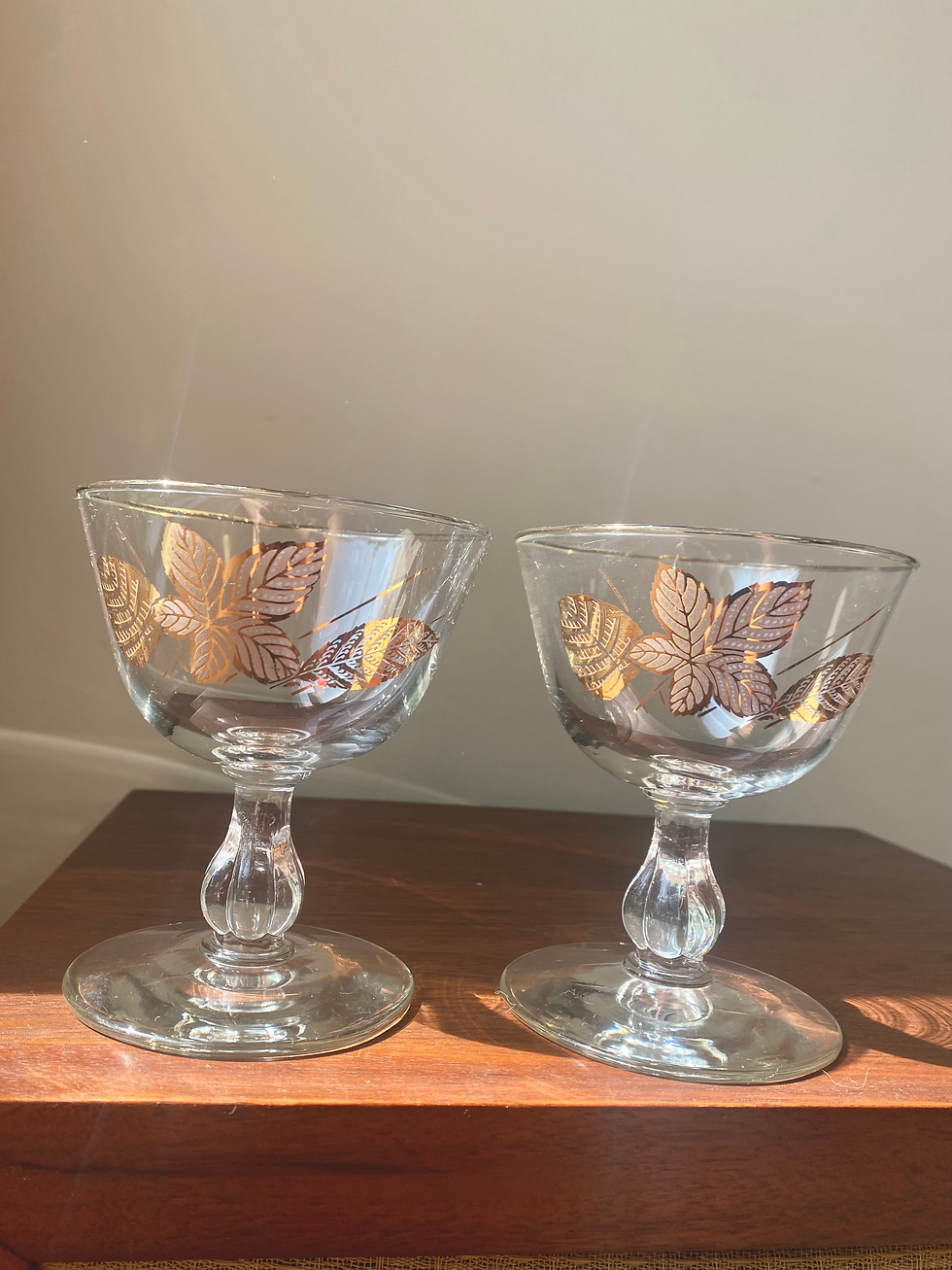 Thumbnail: Vintage Libbey Gold Leaf Champagne Coupe Glasses