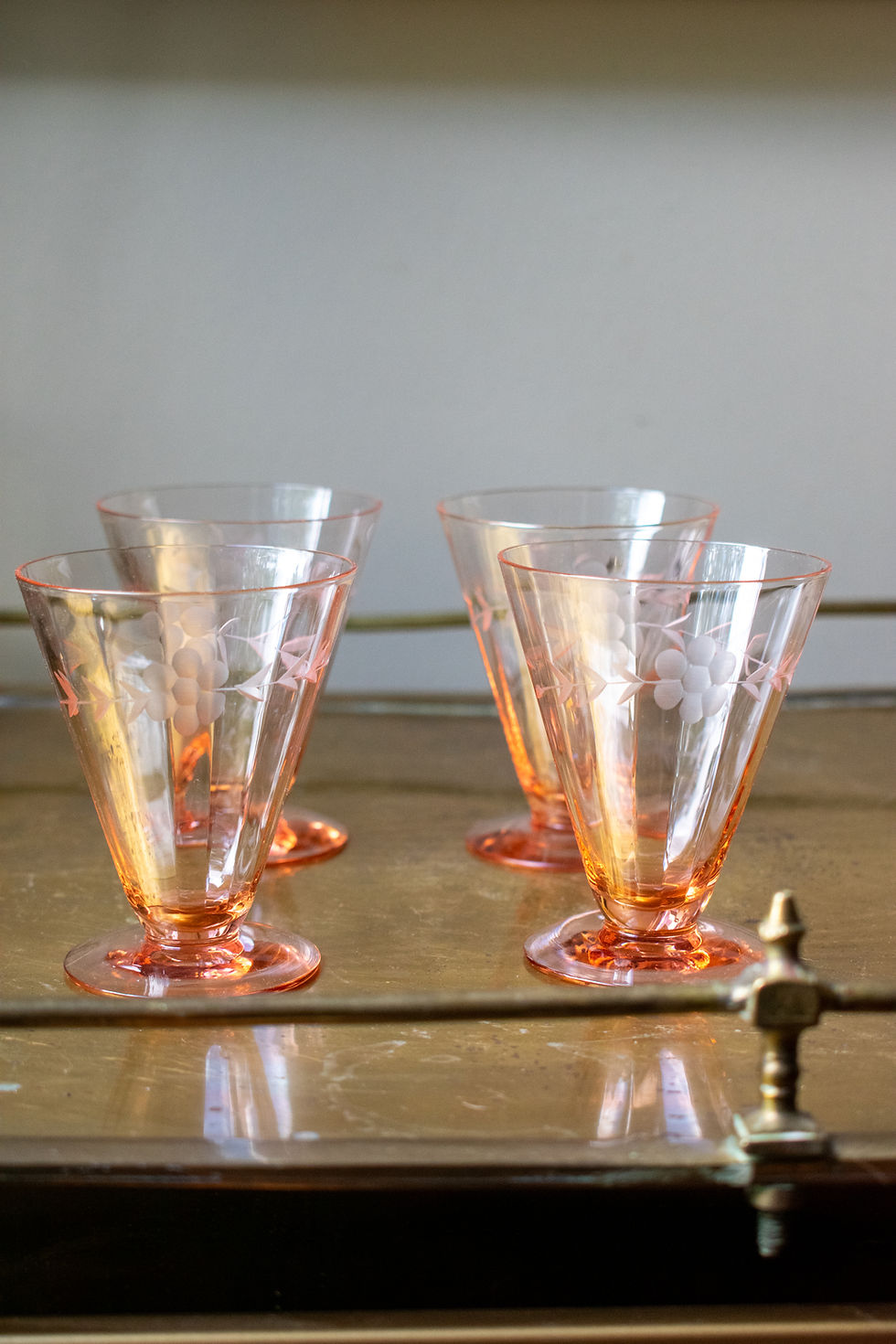 Thumbnail: Vintage Pink Great Depression Glass Petite Footed Tumbler Glasses