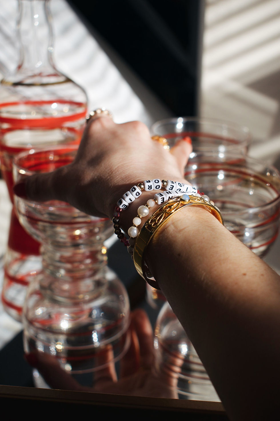 Thumbnail: MCM Red and Gold Vintage Sherbet Bowls Stemless Champagne Coupes