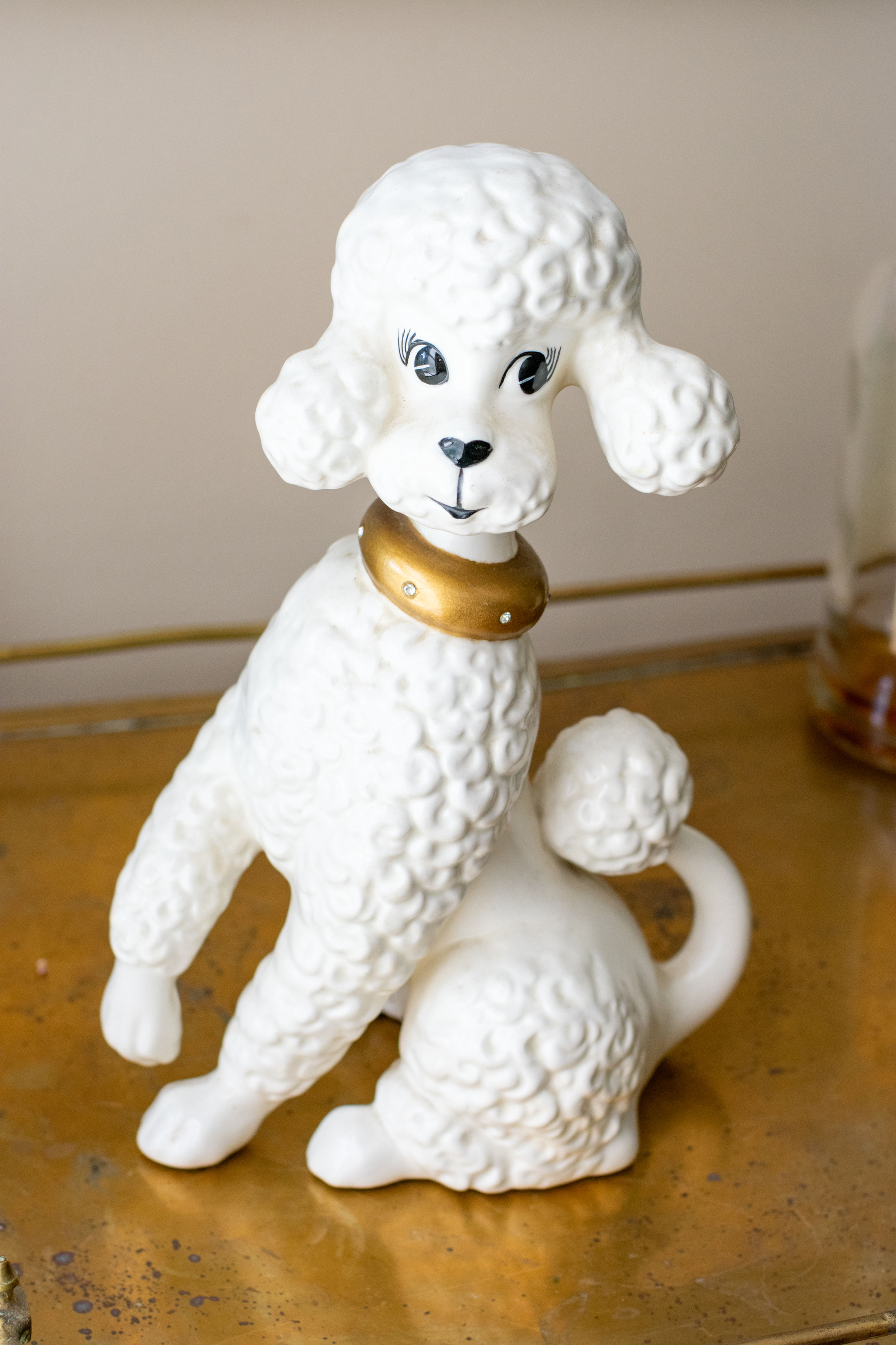 Vintage Ceramic French Poodle With Gold Collar Figurine Statue