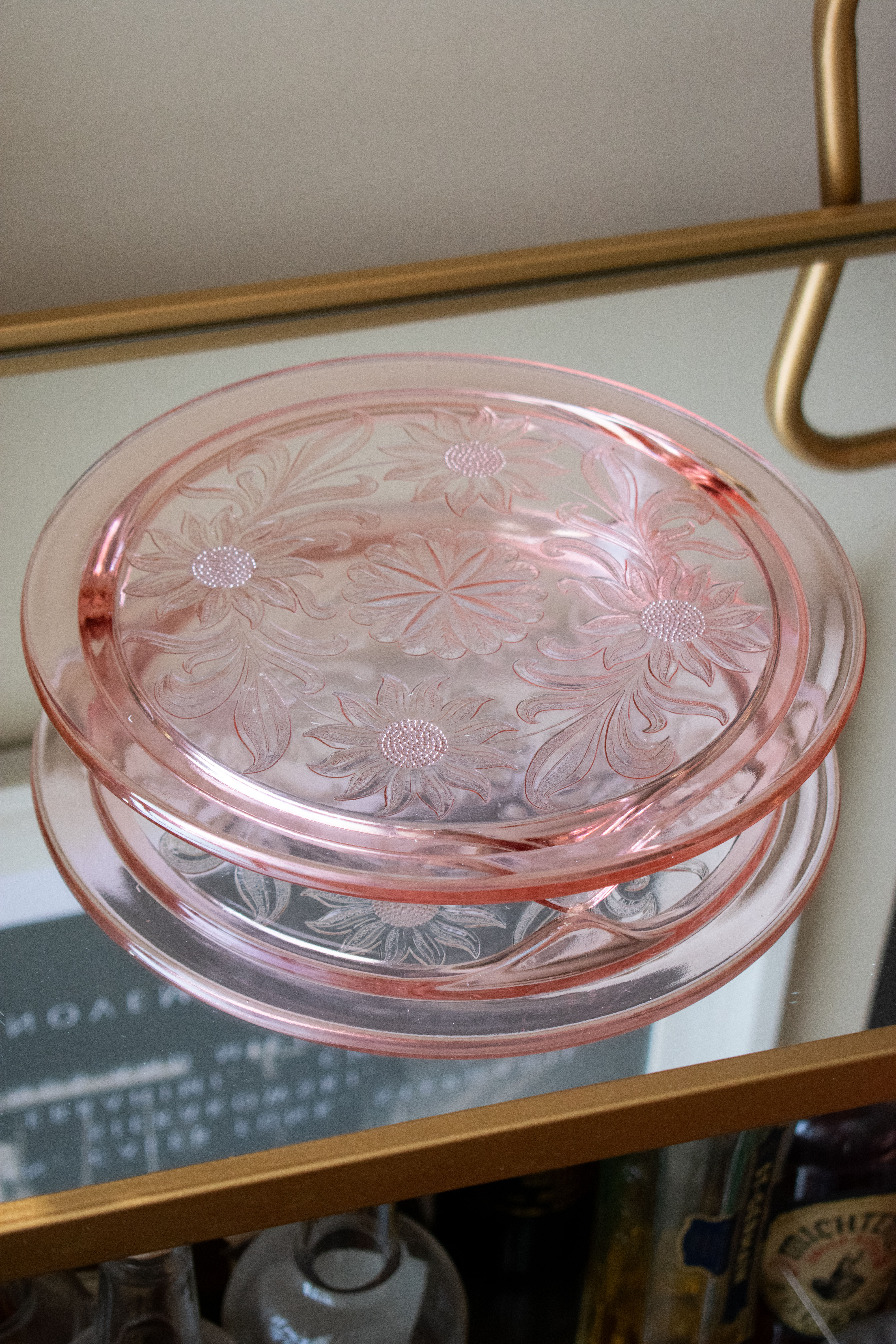 1930s Jeanette Glass Co. Pink Depression Glass Sunflower Footed Cake Stand