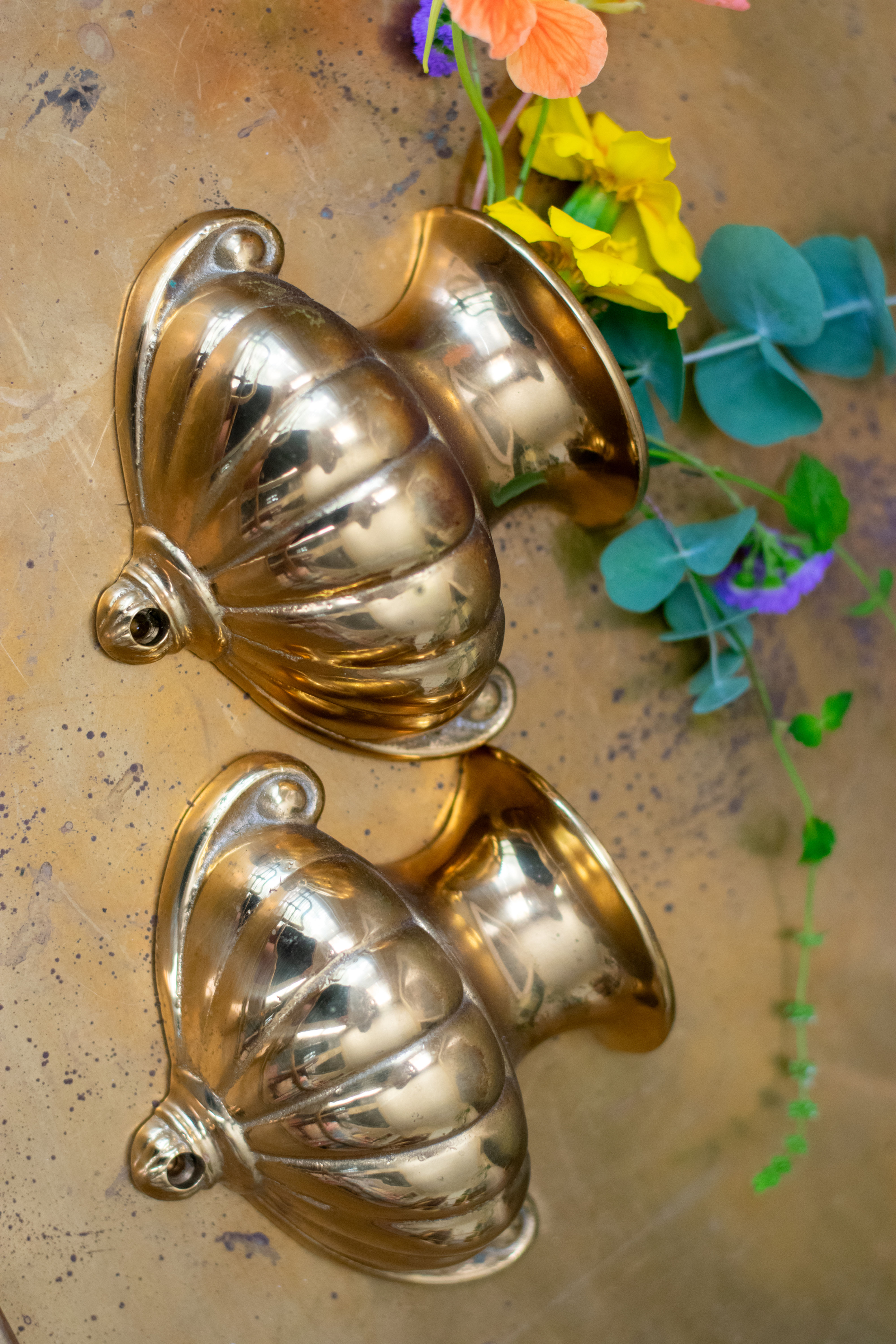 Antique Bombay Brass Wall Pockets Vases Urns