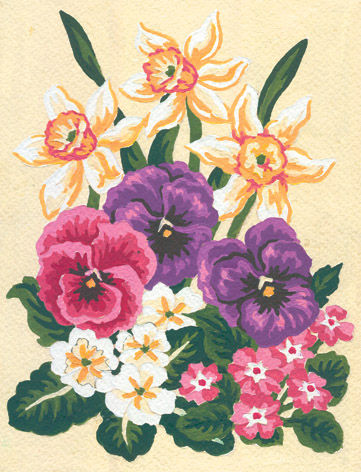 Thumbnail: Tapestry printed kit needlepoint, 20x25 cm (8"x10")  Daffodils and Pansies 3117K