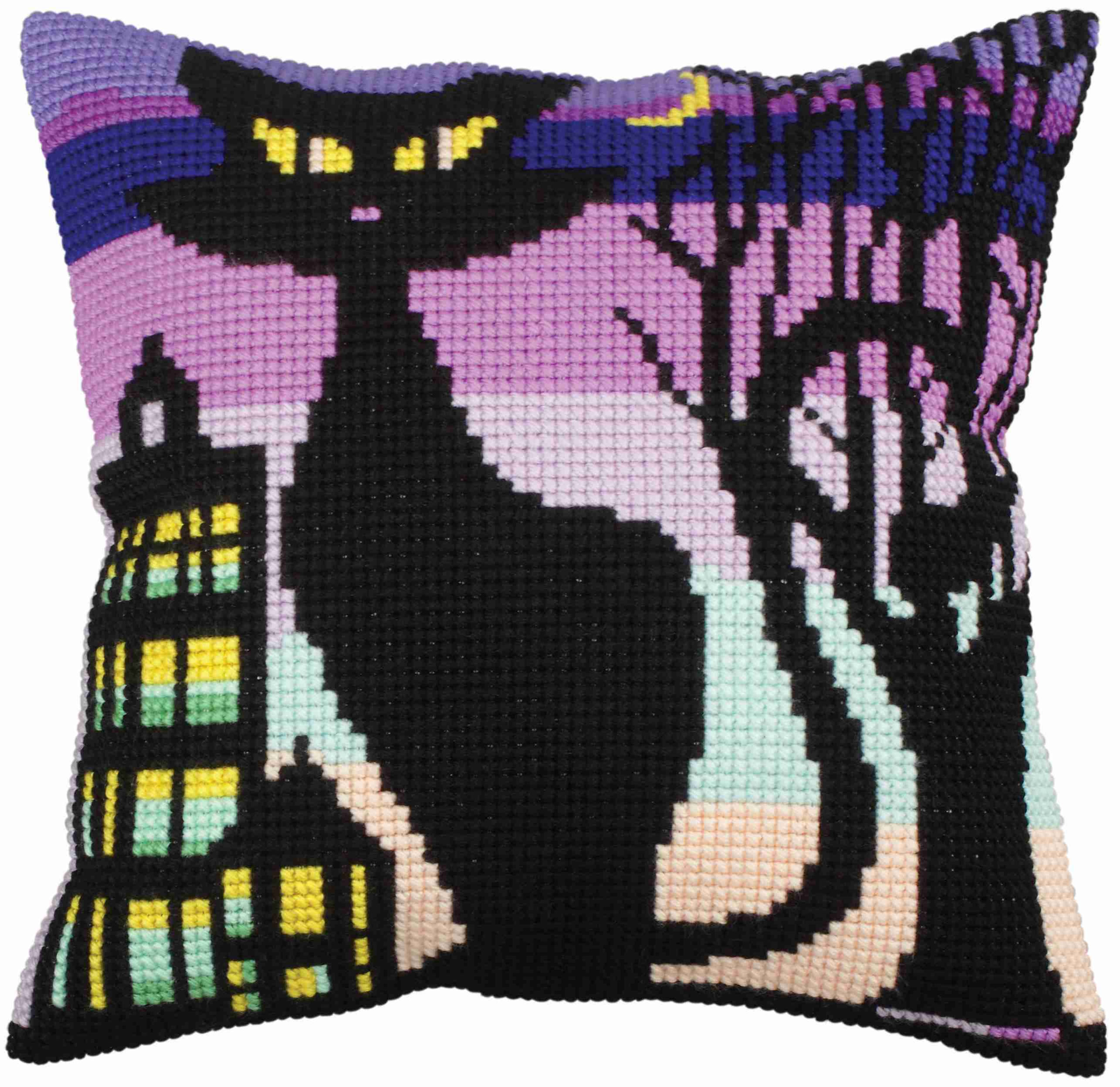 Cushion cross stitch printed kit needlepoint Black Cat 5261 ,Collection D'Art