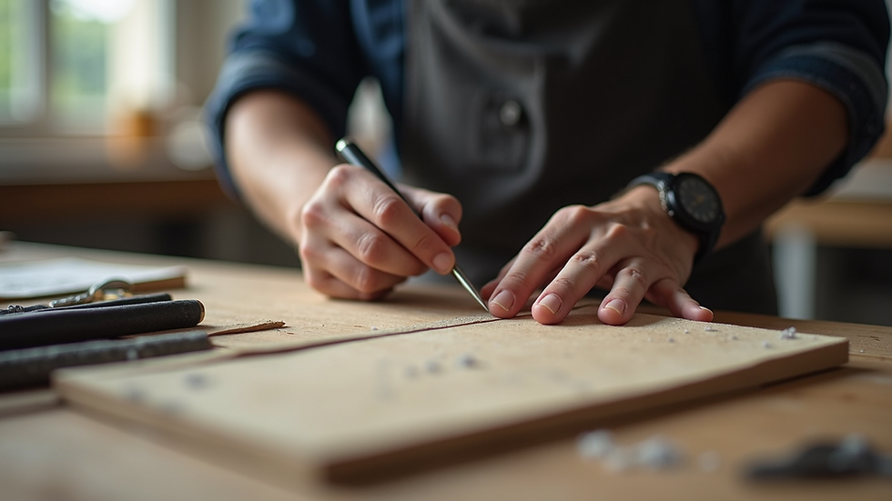 Close-up view of quality crafting material and tools on a table