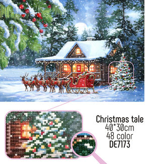 Thumbnail: Diamond Embroidery Painting kit full coverage, square sparkles Christmas snowscape DE7173, Collection D'Art