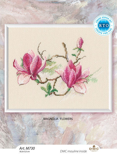 RTO counted cross stitch kit Magnolia flowers M730, DMC, Zweigart