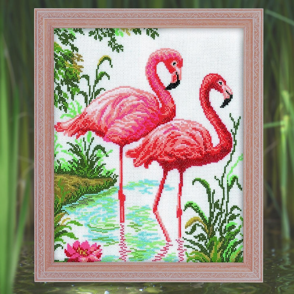 Thumbnail: RTO counted cross stitch kit Pink flamingos M106, DMC, Zweigart