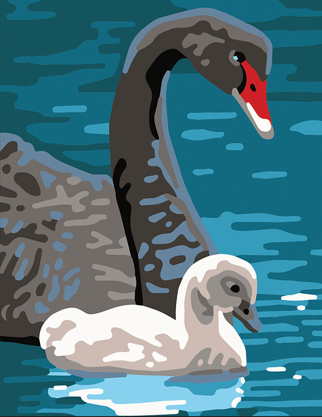 Thumbnail: Tapestry printed kit needlepoint, 20x25 cm (8"x10")  Swans Mother and child 3343K