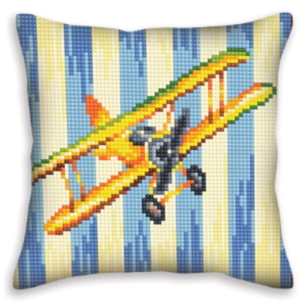 Cushion cross stitch printed kit needlepoint_40x40 cm (16"x16") Aircraft 5400