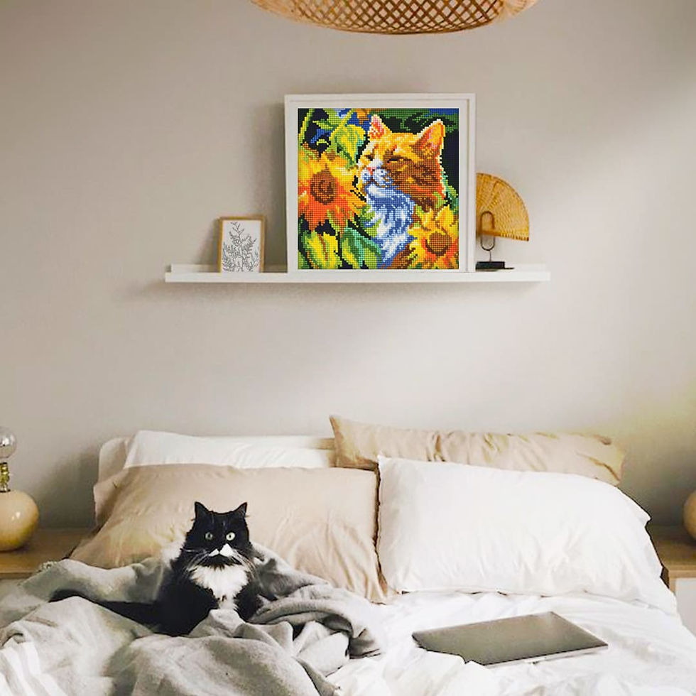 Thumbnail: Cushion cross stitch printed kit needlepoint_40x40 cm (16"x16")  Cat in sunflowers 5502
