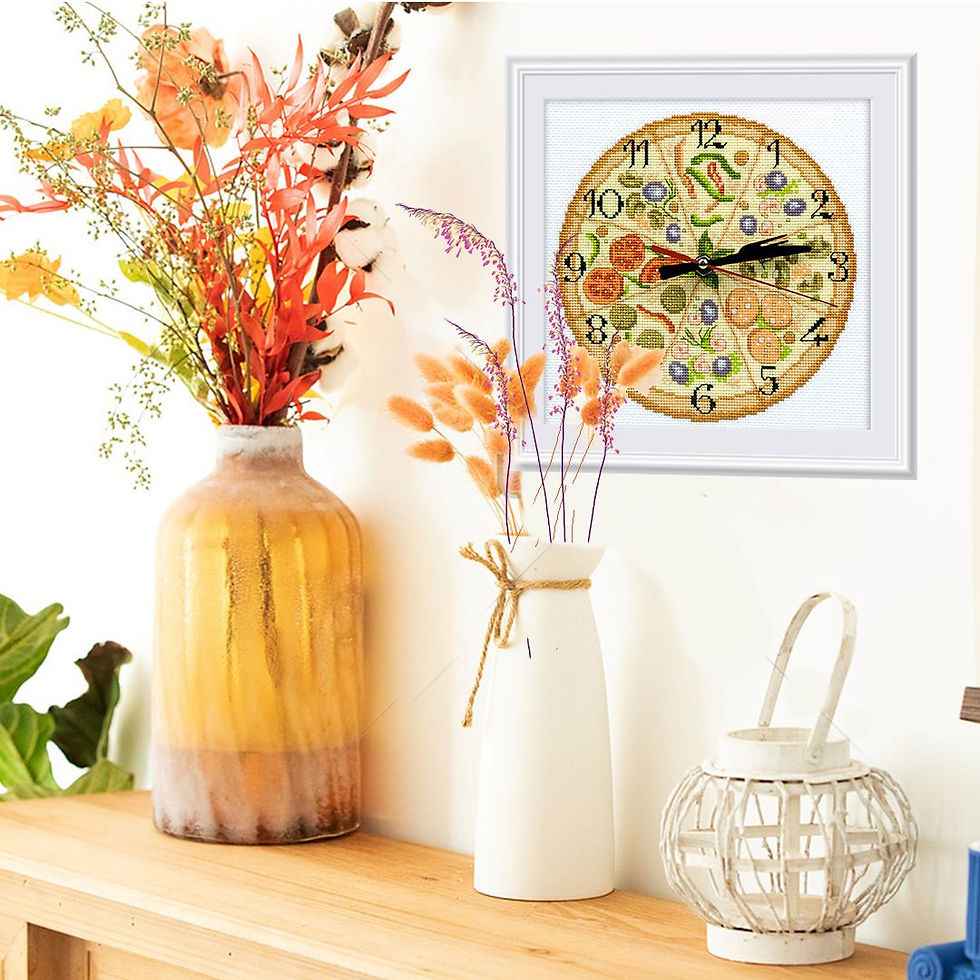 Thumbnail: RTO counted cross stitch kit - clock (contains clockwork)  Pizza_M40010, DMC, Zweigart