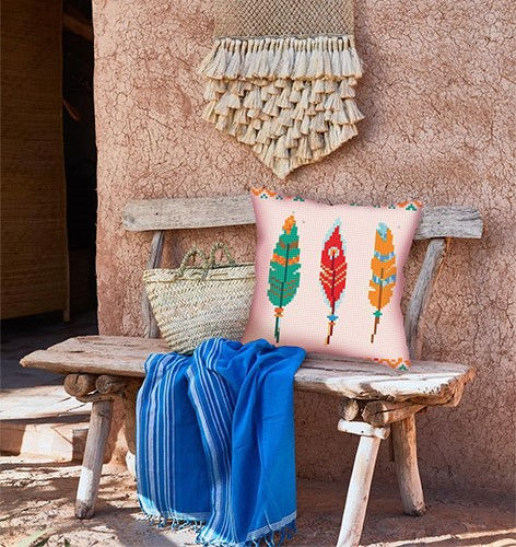 Cushion cross stitch printed kit needlepoint  Feather 5364