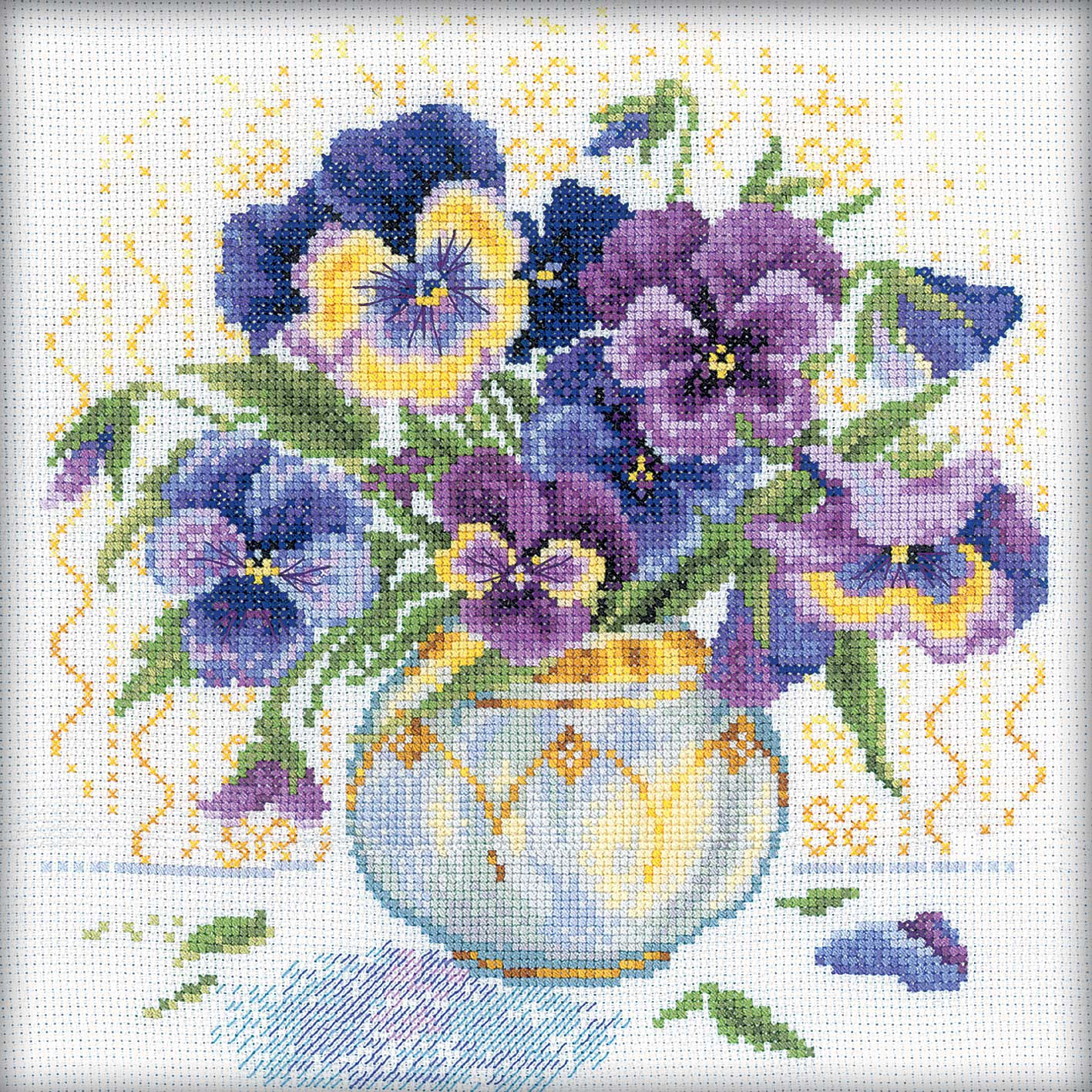 RTO counted cross stitch kit Pansies M053, DMC, Zweigart