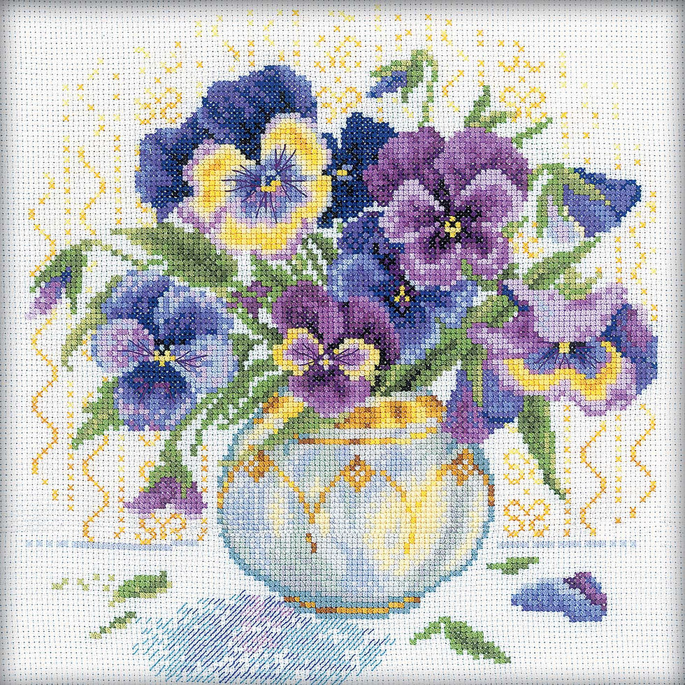 RTO counted cross stitch kit Pansies M053, DMC, Zweigart