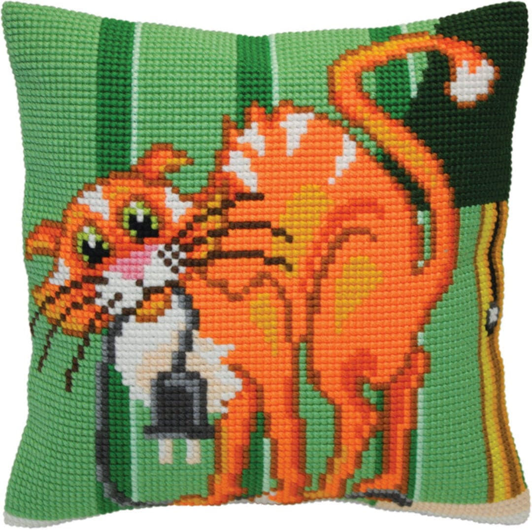 Cushion cross stitch printed kit needlepoint_40x40 cm (16"x16")  Cat gadget 5405