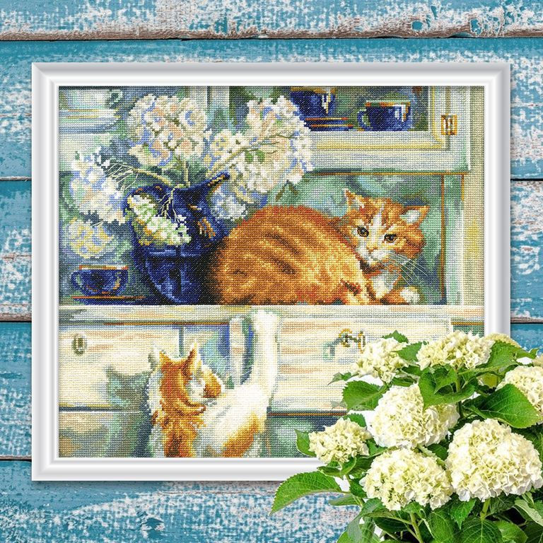 Thumbnail: RTO counted cross stitch kit Cats M482, DMC, Zweigart